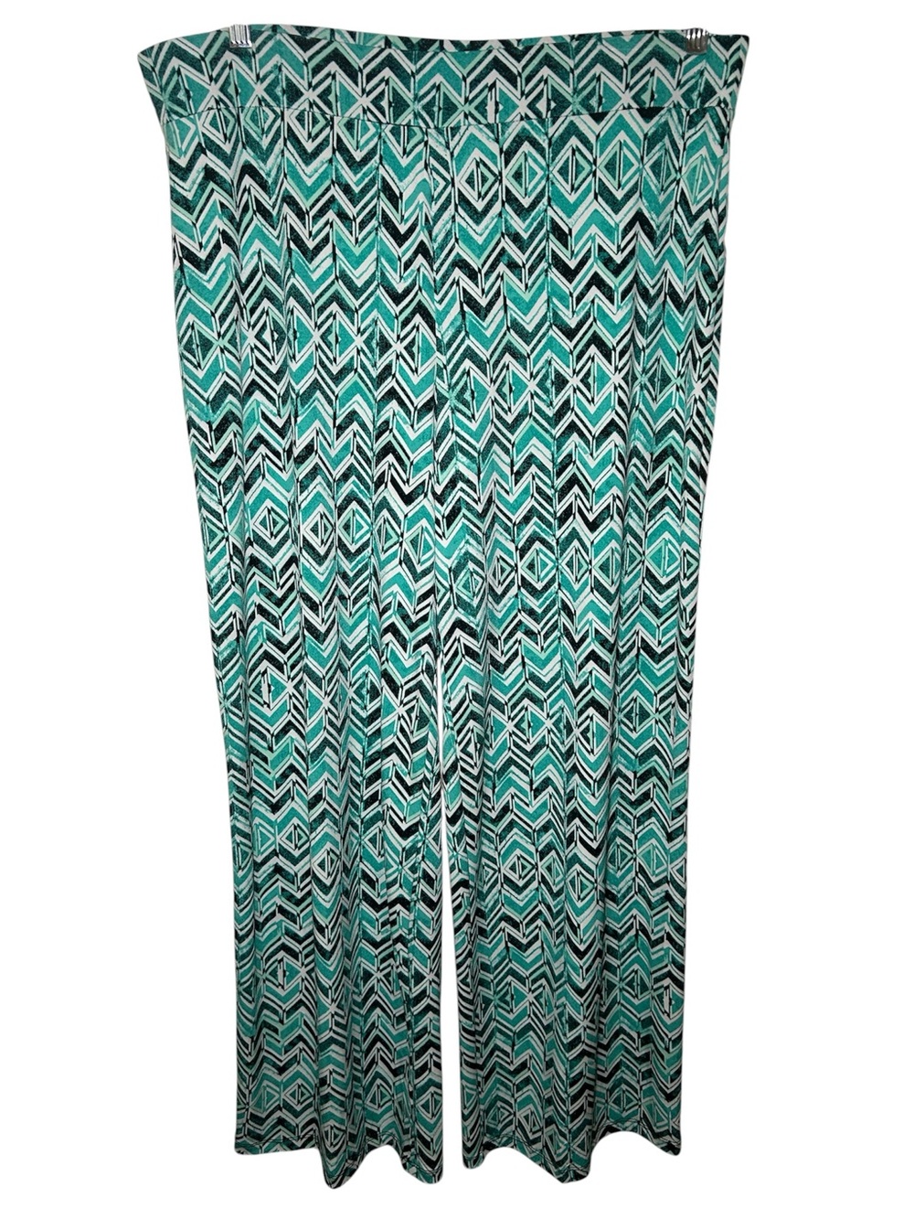 JM Collection Women’s Wide-Leg Geometric Palazzo Pants Teal White Boho Aztec Flo